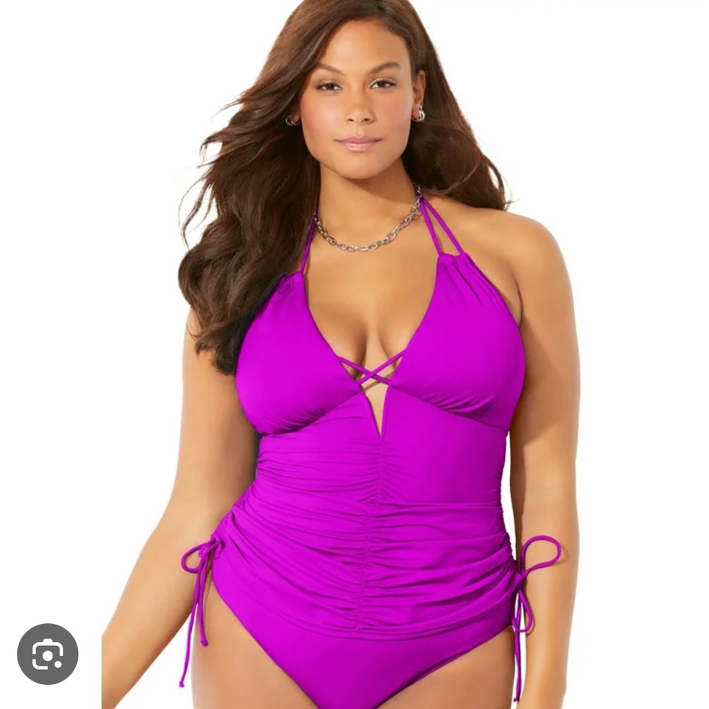 Swimsuits for All Plunge Tankini Top & High Waist Swim Brief